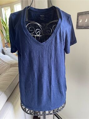 Gilligan & O'Malley Navy Blue Space-Dye V-Neck Tee